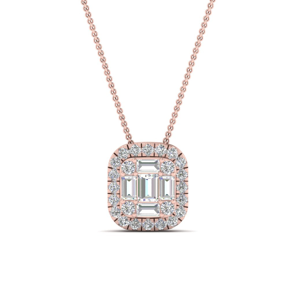 Baguette And Round Emerald Diamond Pendant