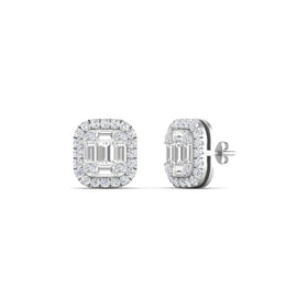 Baguette And Round Emerald Diamond Studs