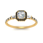 Load image into Gallery viewer, baguette-asscher-cut-halo-accented-black-diamond-engagement-ring-in-yellow-gold-FD10047ASRGBLACKANGLE5-NL-YG