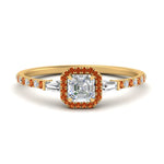 Load image into Gallery viewer, baguette-asscher-cut-halo-accented-orange-sapphire-engagement-ring-in-yellow-gold-FD10047ASRGSAOR-NL-YG