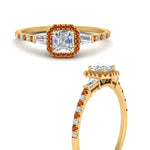 Load image into Gallery viewer, baguette-asscher-cut-halo-accented-orange-sapphire-engagement-ring-in-yellow-gold-FD10047ASRGSAORANGLE3-NL-YG