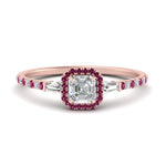 Load image into Gallery viewer, baguette-asscher-cut-halo-accented-pink-sapphire-engagement-ring-in-rose-gold-FD10047ASRGSADRPI-NL-RG