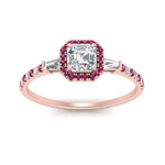 Load image into Gallery viewer, baguette-asscher-cut-halo-accented-pink-sapphire-engagement-ring-in-rose-gold-FD10047ASRGSADRPIANGLE5-NL-RG