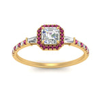 Load image into Gallery viewer, baguette-asscher-cut-halo-accented-pink-sapphire-engagement-ring-in-yellow-gold-FD10047ASRGSADRPIANGLE5-NL-YG