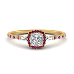 Load image into Gallery viewer, baguette-cushion-cut-halo-accented-pink-sapphire-engagement-ring-in-yellow-gold-FD10047CURGSADRPI-NL-YG