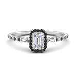 Load image into Gallery viewer, baguette-emerald-cut-halo-accented-black-diamond-engagement-ring-in-white-gold-FD10047EMRGBLACK-NL-WG