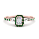 Load image into Gallery viewer, baguette-emerald-cut-halo-accented-emerald-engagement-ring-in-rose-gold-FD10047EMRGEMGR-NL-RG
