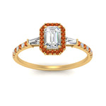 Load image into Gallery viewer, baguette-emerald-cut-halo-accented-orange-sapphire-engagement-ring-in-yellow-gold-FD10047EMRGSAORANGLE5-NL-YG