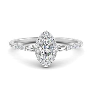 Baguette Halo Accented Marquise Engagement Ring