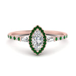 Load image into Gallery viewer, baguette-marquise-cut-halo-accented-emerald-engagement-ring-in-rose-gold-FD10047MQRGEMGR-NL-RG
