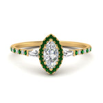 Load image into Gallery viewer, baguette-marquise-cut-halo-accented-emerald-engagement-ring-in-yellow-gold-FD10047MQRGEMGR-NL-YG