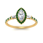 Load image into Gallery viewer, baguette-marquise-cut-halo-accented-emerald-engagement-ring-in-yellow-gold-FD10047MQRGEMGRANGLE5-NL-YG
