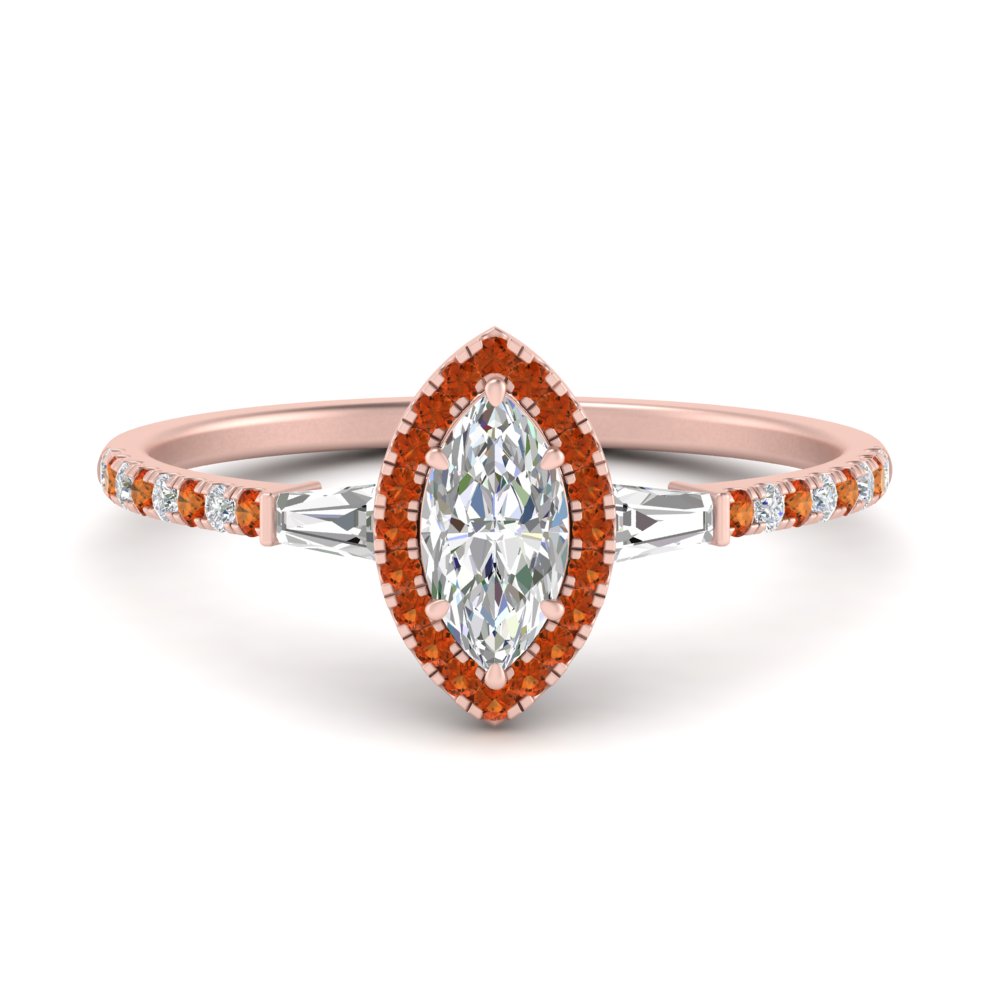 Baguette Halo Accented Marquise Lab Diamond Ring