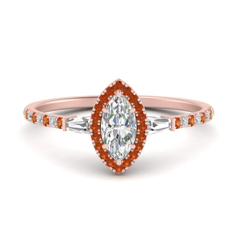 Baguette Halo Accented Marquise Engagement Ring