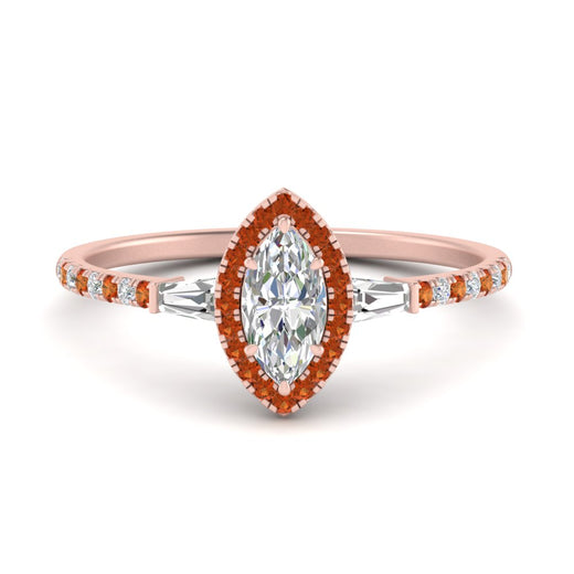 Baguette Halo Accented Marquise Engagement Ring