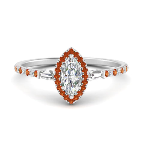 Baguette Halo Accented Marquise Engagement Ring