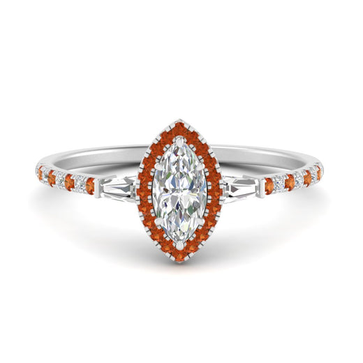 Baguette Halo Accented Marquise Engagement Ring