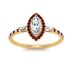 Load image into Gallery viewer, baguette-marquise-cut-halo-accented-ruby-engagement-ring-in-yellow-gold-FD10047MQRGRUDRANGLE5-NL-YG