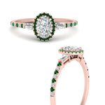 Load image into Gallery viewer, baguette-oval-shaped-halo-accented-emerald-engagement-ring-in-rose-gold-FD10047OVRGEMGRANGLE3-NL-RG