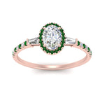 Load image into Gallery viewer, baguette-oval-shaped-halo-accented-emerald-engagement-ring-in-rose-gold-FD10047OVRGEMGRANGLE5-NL-RG