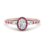 Load image into Gallery viewer, baguette-oval-shaped-halo-accented-pink-sapphire-engagement-ring-in-rose-gold-FD10047OVRGSADRPI-NL-RG