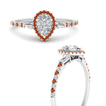Load image into Gallery viewer, baguette-pear-shaped-halo-accented-orange-sapphire-engagement-ring-in-white-gold-FD10047PERGSAORANGLE3-NL-WG