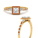 Load image into Gallery viewer, baguette-princess-cut-halo-accented-orange-sapphire-engagement-ring-in-yellow-gold-FD10047PRRGSAORANGLE3-NL-YG