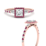 Load image into Gallery viewer, baguette-princess-cut-halo-accented-pink-sapphire-engagement-ring-in-rose-gold-FD10047PRRGSADRPIANGLE3-NL-RG