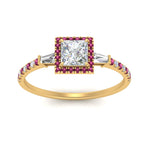 Load image into Gallery viewer, baguette-princess-cut-halo-accented-pink-sapphire-engagement-ring-in-yellow-gold-FD10047PRRGSADRPIANGLE5-NL-YG