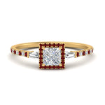Load image into Gallery viewer, baguette-princess-cut-halo-accented-ruby-engagement-ring-in-yellow-gold-FD10047PRRGRUDR-NL-YG
