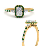 Load image into Gallery viewer, baguette-radiant-cut-halo-accented-emerald-engagement-ring-in-yellow-gold-FD10047RARGEMGRANGLE3-NL-YG