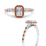 Load image into Gallery viewer, baguette-radiant-cut-halo-accented-orange-sapphire-engagement-ring-in-white-gold-FD10047RARGSAORANGLE3-NL-WG