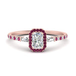 Load image into Gallery viewer, baguette-radiant-cut-halo-accented-pink-sapphire-engagement-ring-in-rose-gold-FD10047RARGSADRPI-NL-RG