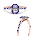 Load image into Gallery viewer, baguette-radiant-cut-halo-accented-sapphire-engagement-ring-in-rose-gold-FD10047RARGSABLANGLE3-NL-RG