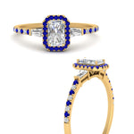 Load image into Gallery viewer, baguette-radiant-cut-halo-accented-sapphire-engagement-ring-in-yellow-gold-FD10047RARGSABLANGLE3-NL-YG