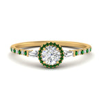 Load image into Gallery viewer, baguette-round-cut-halo-accented-emerald-engagement-ring-in-yellow-gold-FD10047RORGEMGR-NL-YG