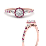 Load image into Gallery viewer, baguette-round-cut-halo-accented-pink-sapphire-engagement-ring-in-rose-gold-FD10047RORGSADRPIANGLE3-NL-RG