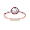 Load image into Gallery viewer, baguette-round-cut-halo-accented-pink-sapphire-engagement-ring-in-rose-gold-FD10047RORGSADRPIANGLE5-NL-RG