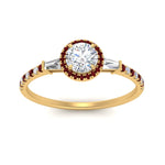Load image into Gallery viewer, baguette-round-cut-halo-accented-ruby-engagement-ring-in-yellow-gold-FD10047RORGRUDRANGLE5-NL-YG