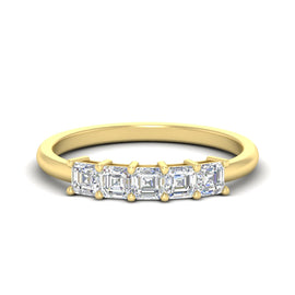 Half Carat Basket Prong Asscher 5 Stone Wedding Band