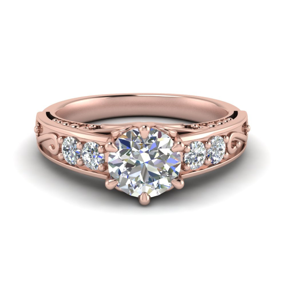 Round Cut Filigree 6 Prong Engagement Ring