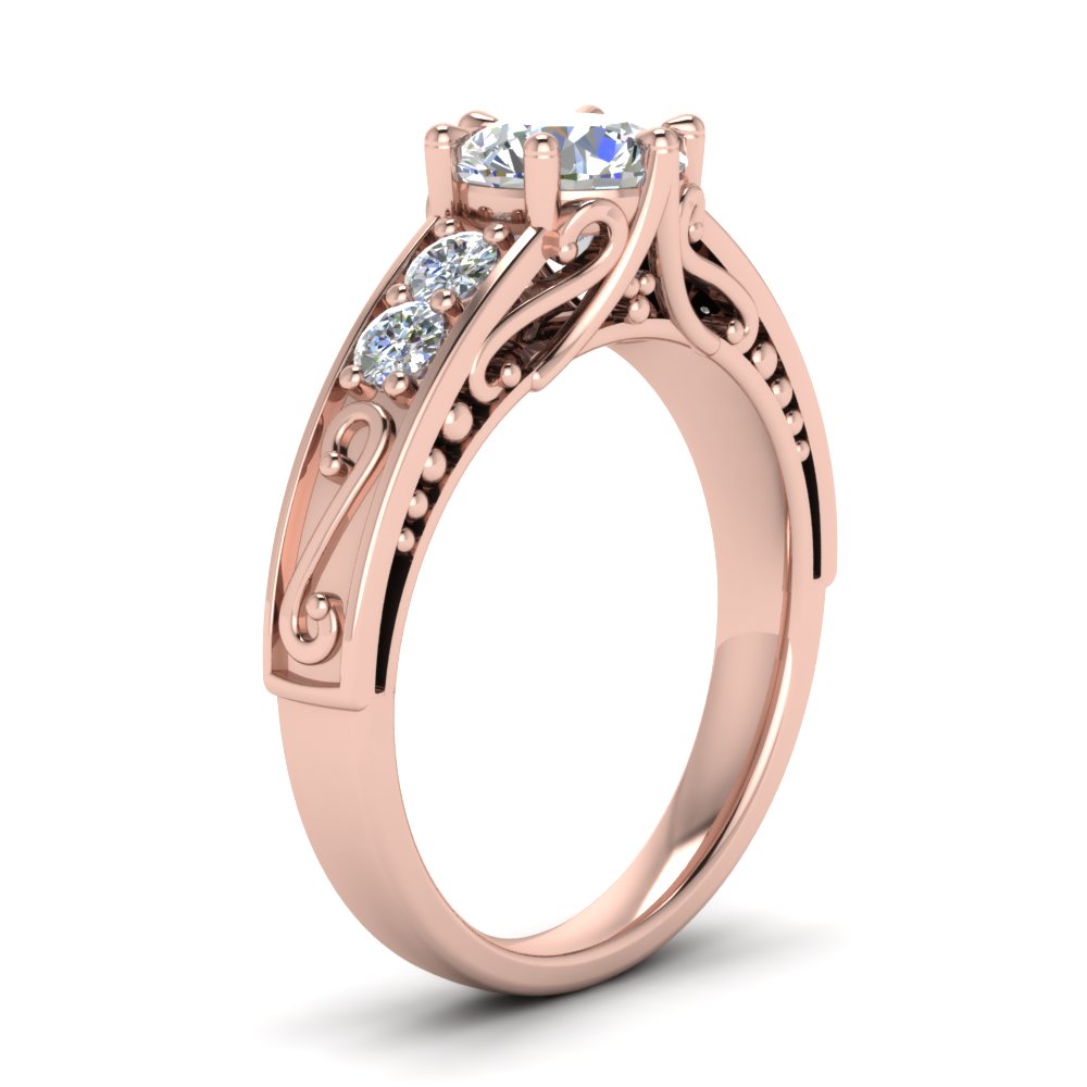 Round Cut Filigree 6 Prong Engagement Ring