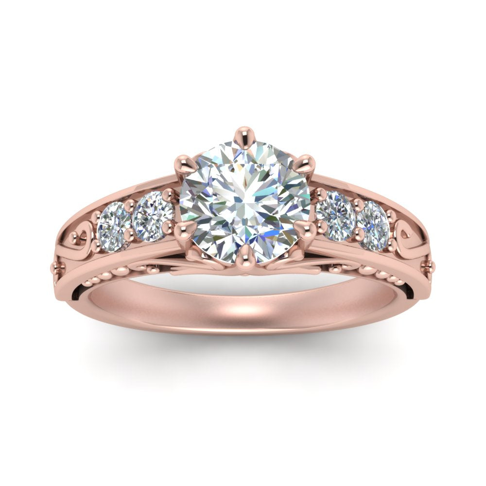 Round Cut Filigree 6 Prong Engagement Ring