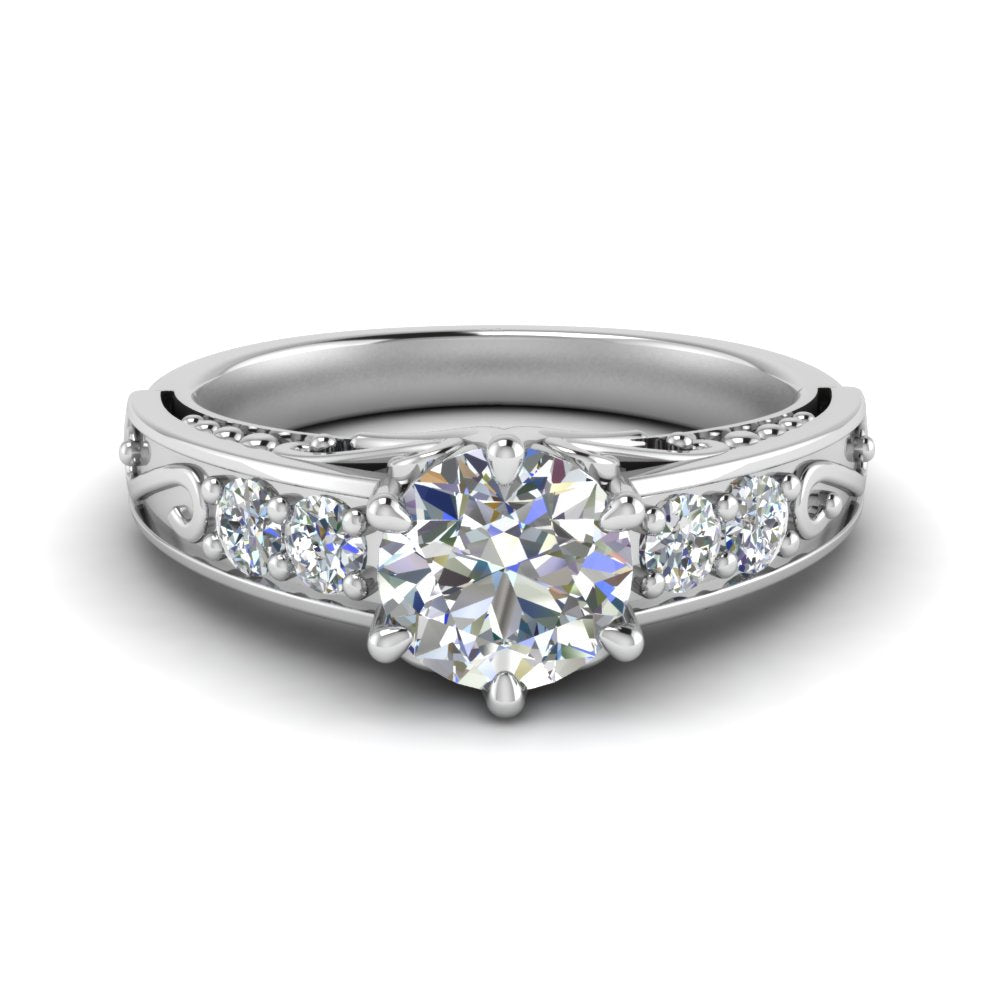 Beautiful Filigree 6 Prong Diamond Ring