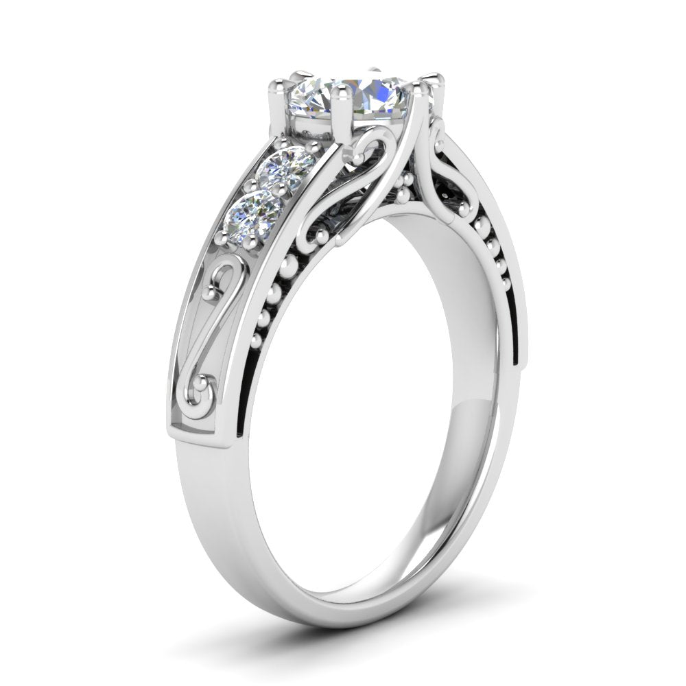 Round Cut Filigree 6 Prong Engagement Ring