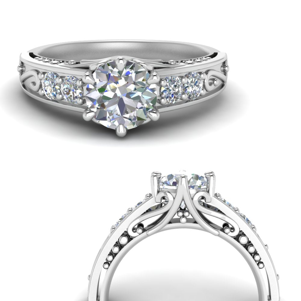 Beautiful Filigree 6 Prong Diamond Ring