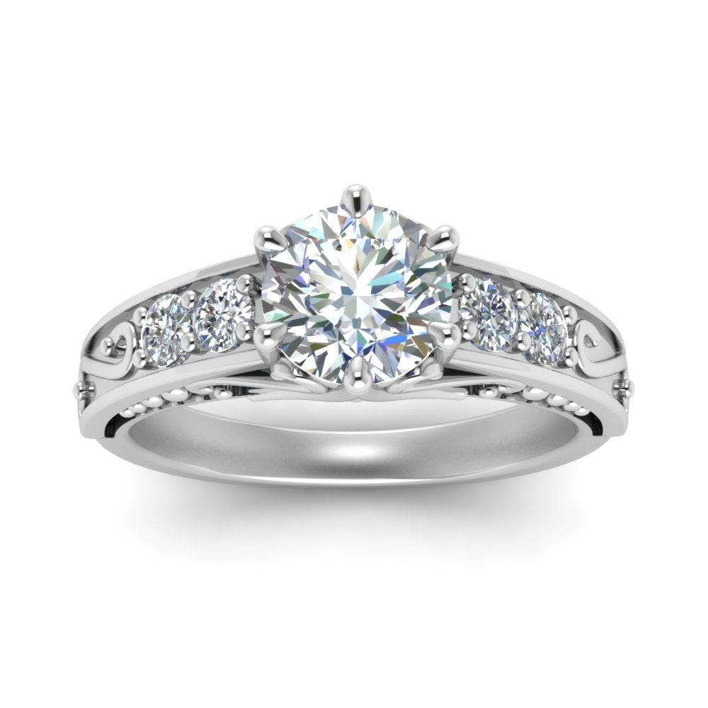 Round Cut Filigree 6 Prong Engagement Ring