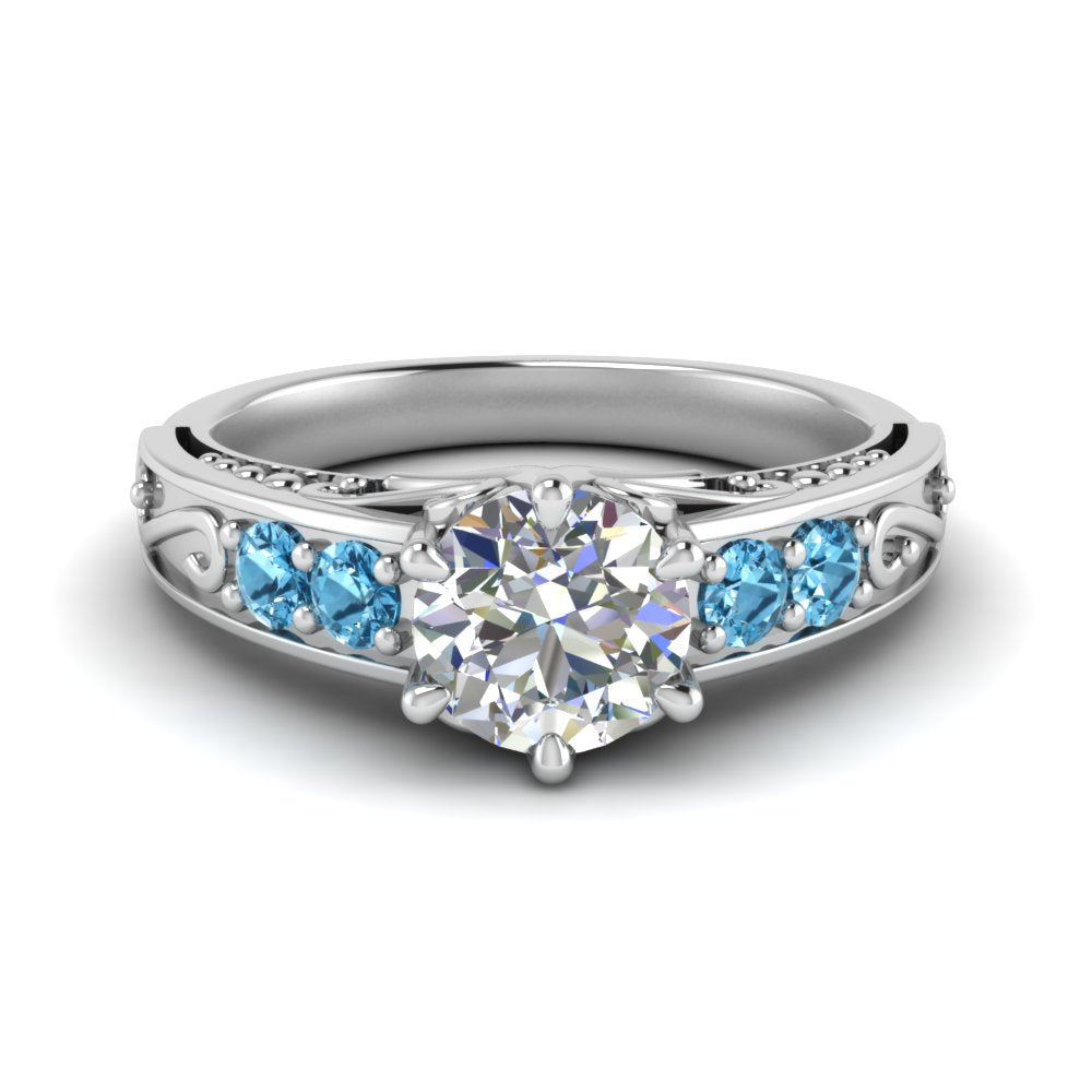 Round Cut Filigree 6 Prong Engagement Ring