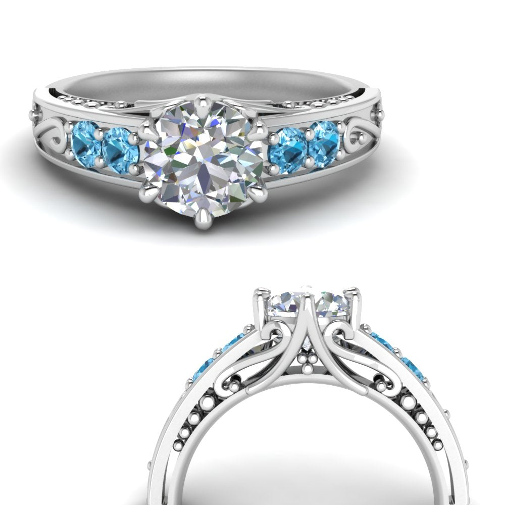 Round Cut Filigree 6 Prong Engagement Ring