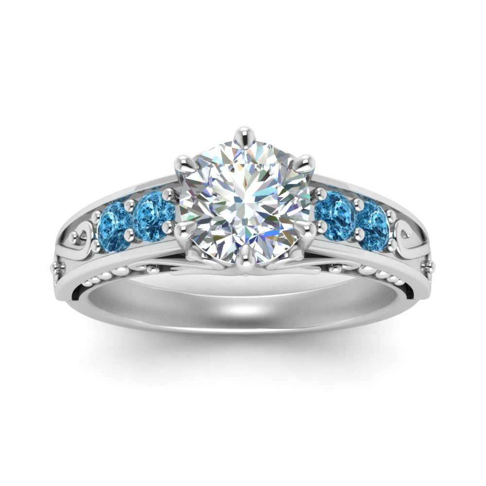 Round Cut Filigree 6 Prong Engagement Ring